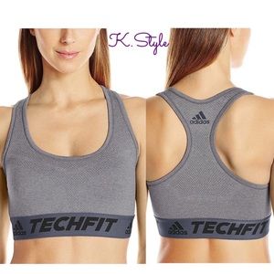 XS Adidas Gray Sports Bra Techfit NEW